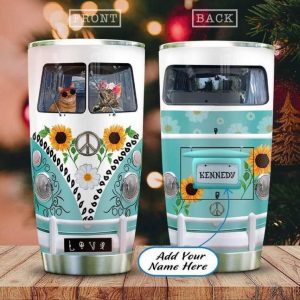 The Cat Couple Hippie Van Personalized All Over Print  Tumbler